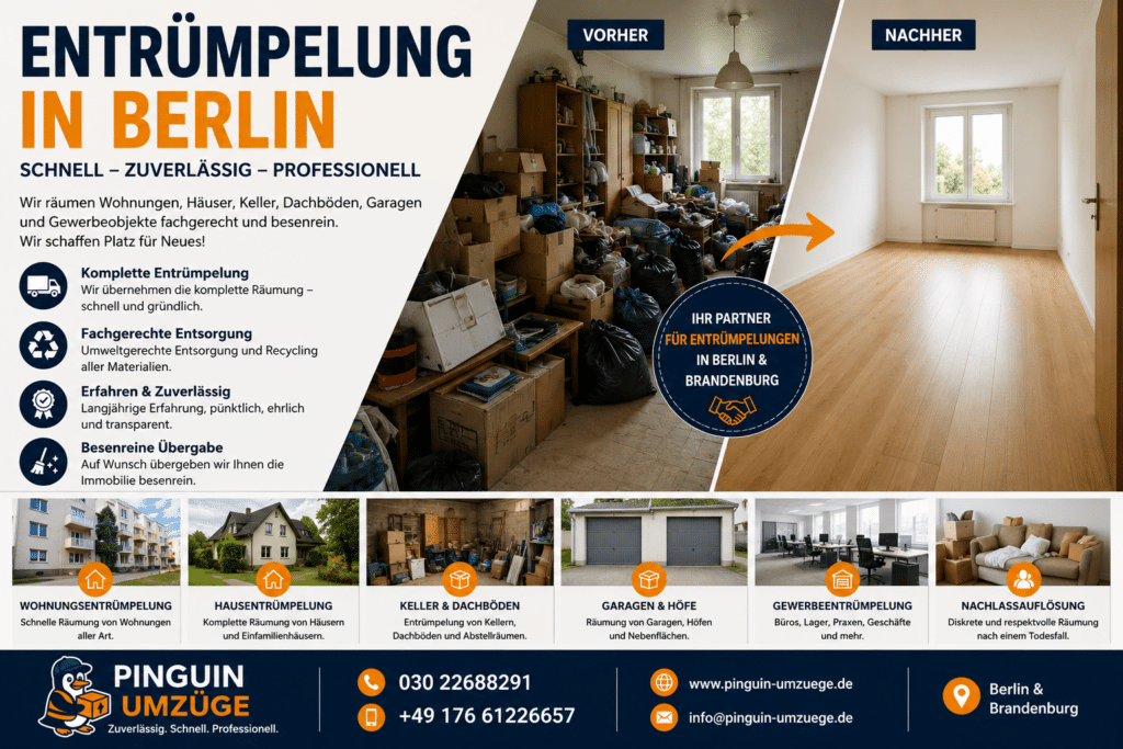 Professionelle Entrümpelung einer Immobilie in Berlin durch Pinguin Umzüge mit fachgerechter Räumung und Entsorgung