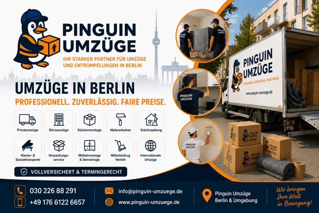 Pinguin Umzüge Berlin – Professionelle Umzugsfirma mit Umzug, Küchenmontage, Entrümpelung und Malerarbeiten