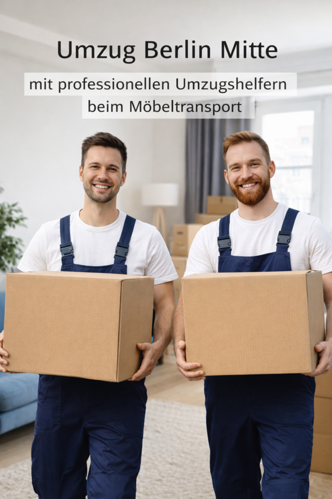 Professioneller Umzug Berlin Mitte mit Pinguin Umzüge. Erfahrene Umzugshelfer transportieren Möbel sicher und schnell in der Wohnung.